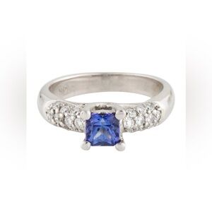 14KT White Gold Natural Tanzanite and Natural Diamonds Cocktail Ring